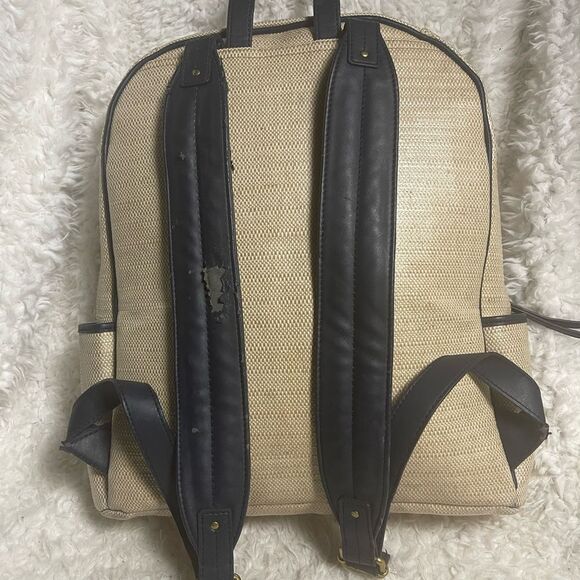 Fossil coated canvas  backpack beige & mint green navy blue trims & Straps - Picture 2 of 11